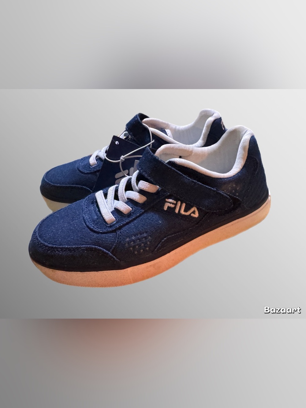 Fila Kids Navy and White Hook-and-Loop Sneakers